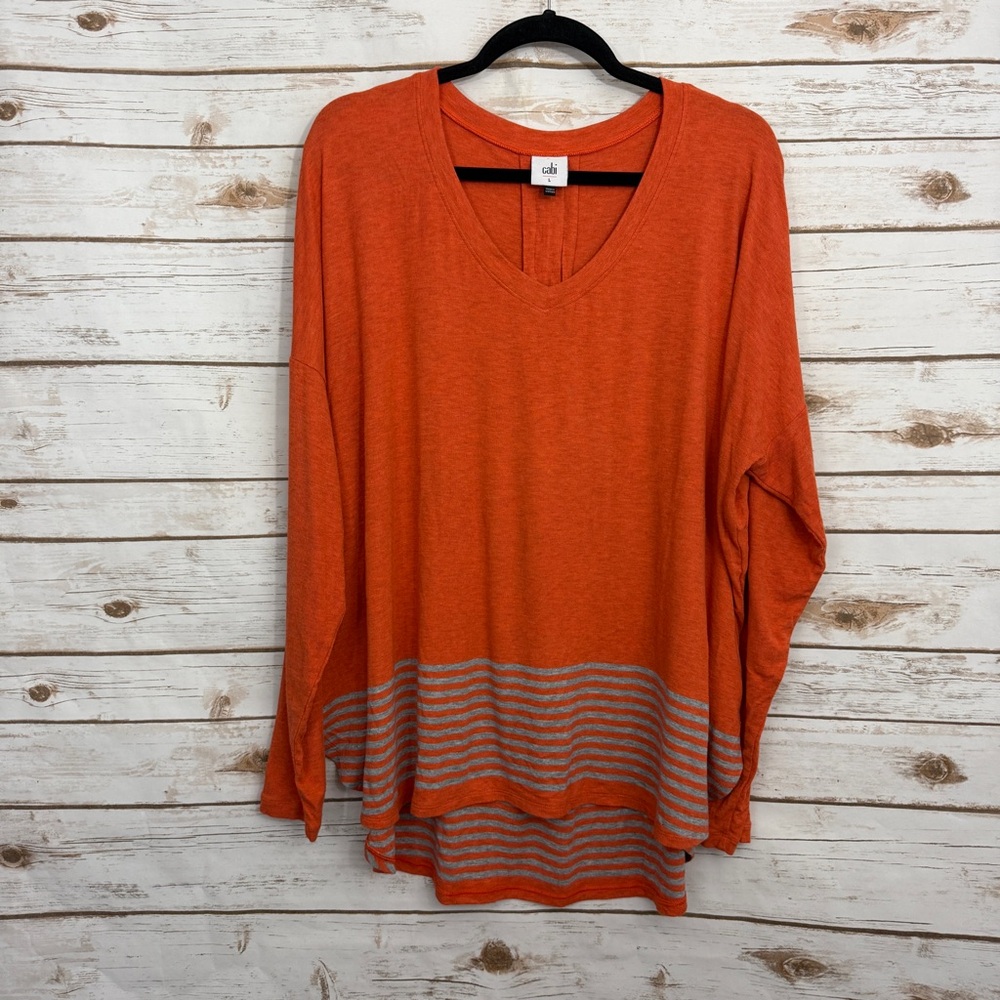 Cabi 4190 Orange Striped Hem Tunic Pullover Sweater